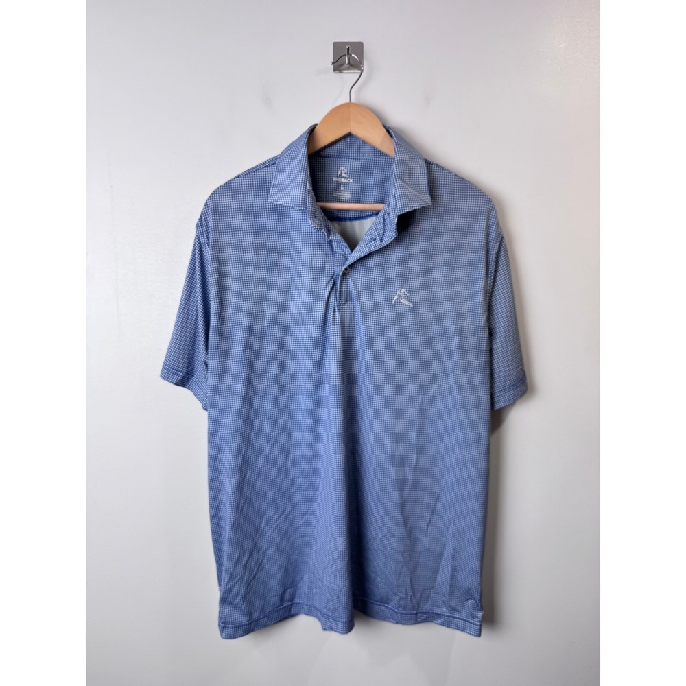 Rhoback Men Blue Houndstooth Performance Polo Shirt Large